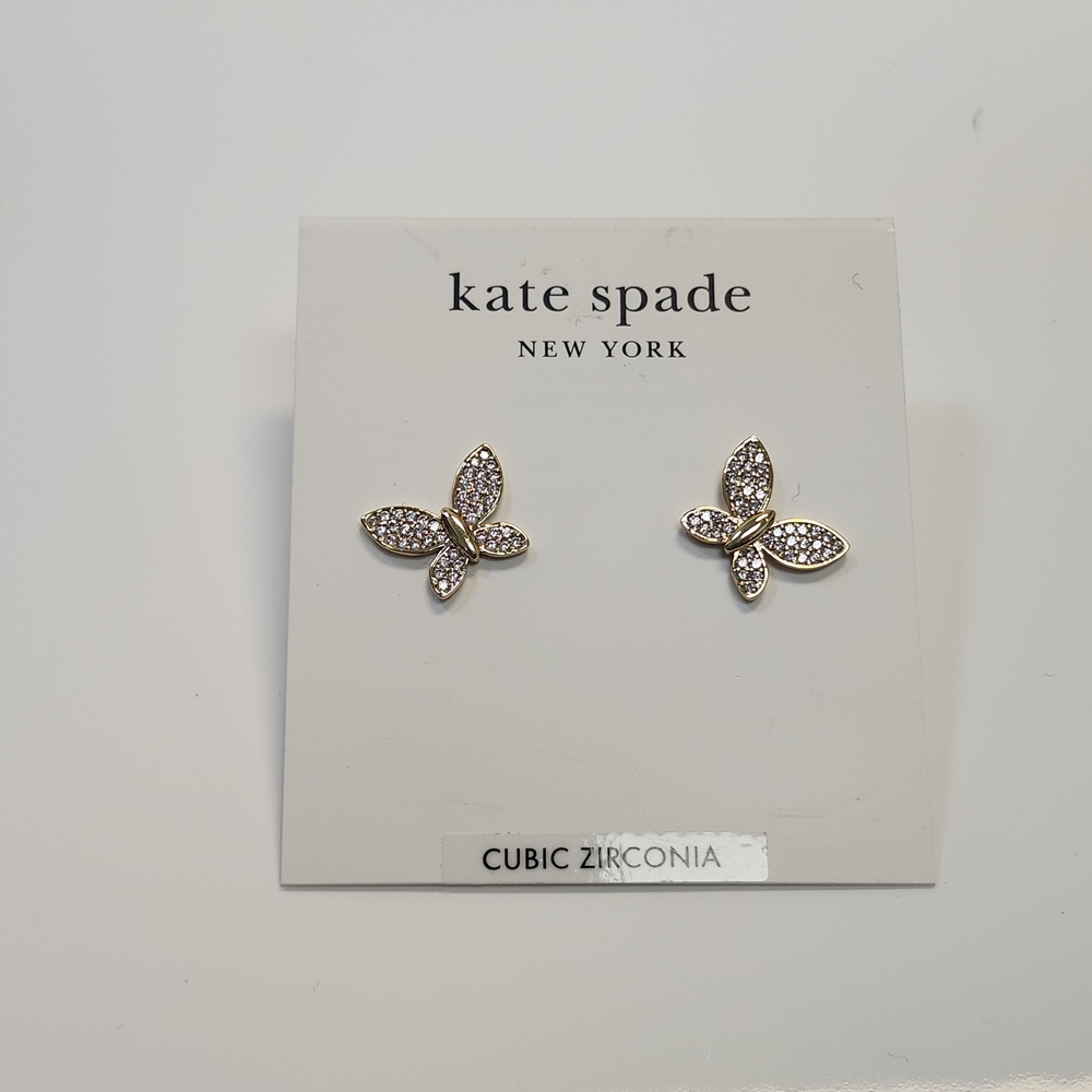 NWT Kate Spade Gold-Tone Crystal Manifest Butterfly Stud Earrings